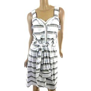 Derek Lam 10 Crosby Dress Size 0 Tie Front Striped Cotton Blue White Gray $395